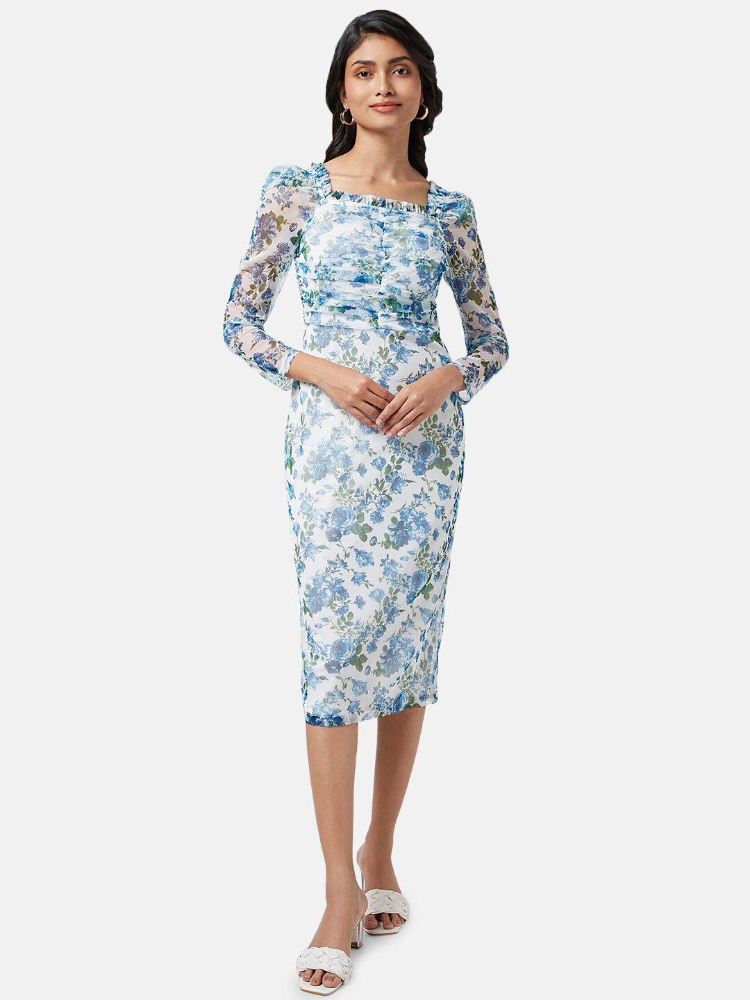 Honey by Pantaloons Puff Sleeves Floral Sheath Midi Dress