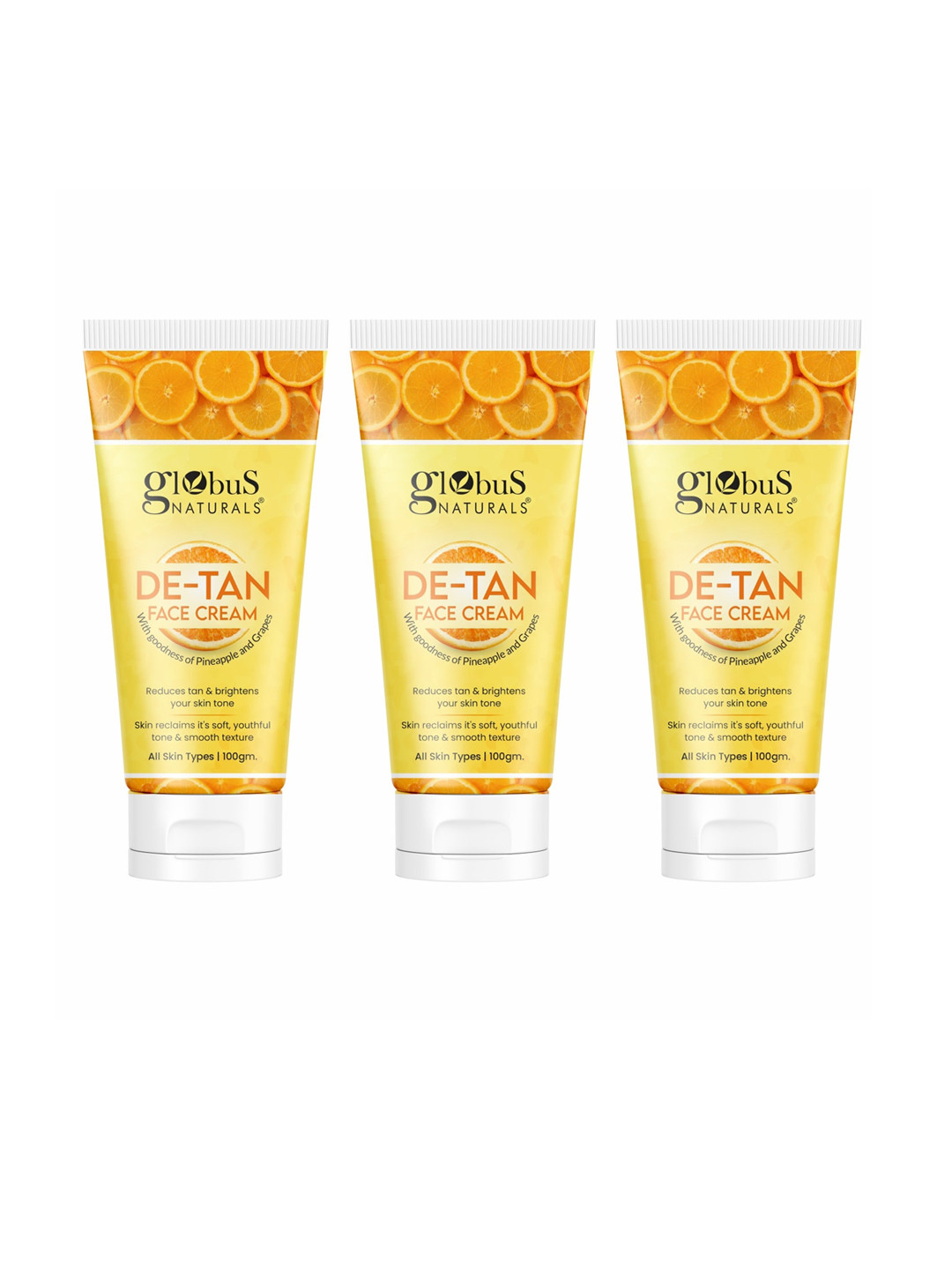 Globus naturals Set Of 3 De-Tan Face Cream With Pineapple & Grapes - 100 gm Each
