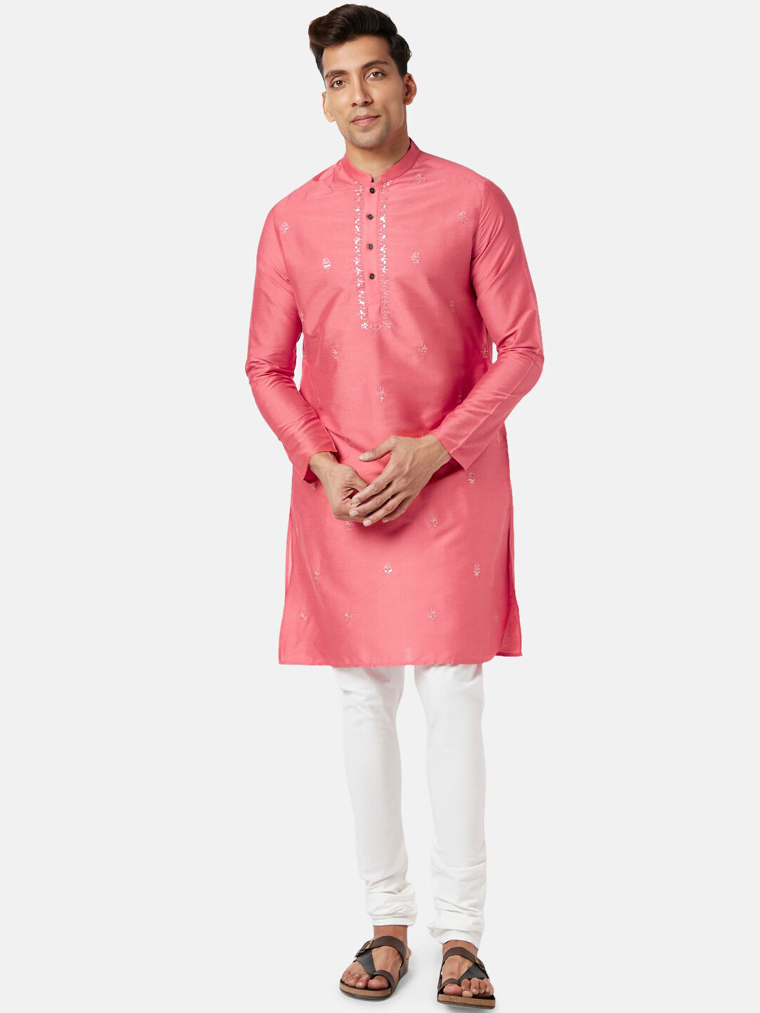 indus route by Pantaloons Ethnic Motifs Embroidered Mandarin Collar Kurta