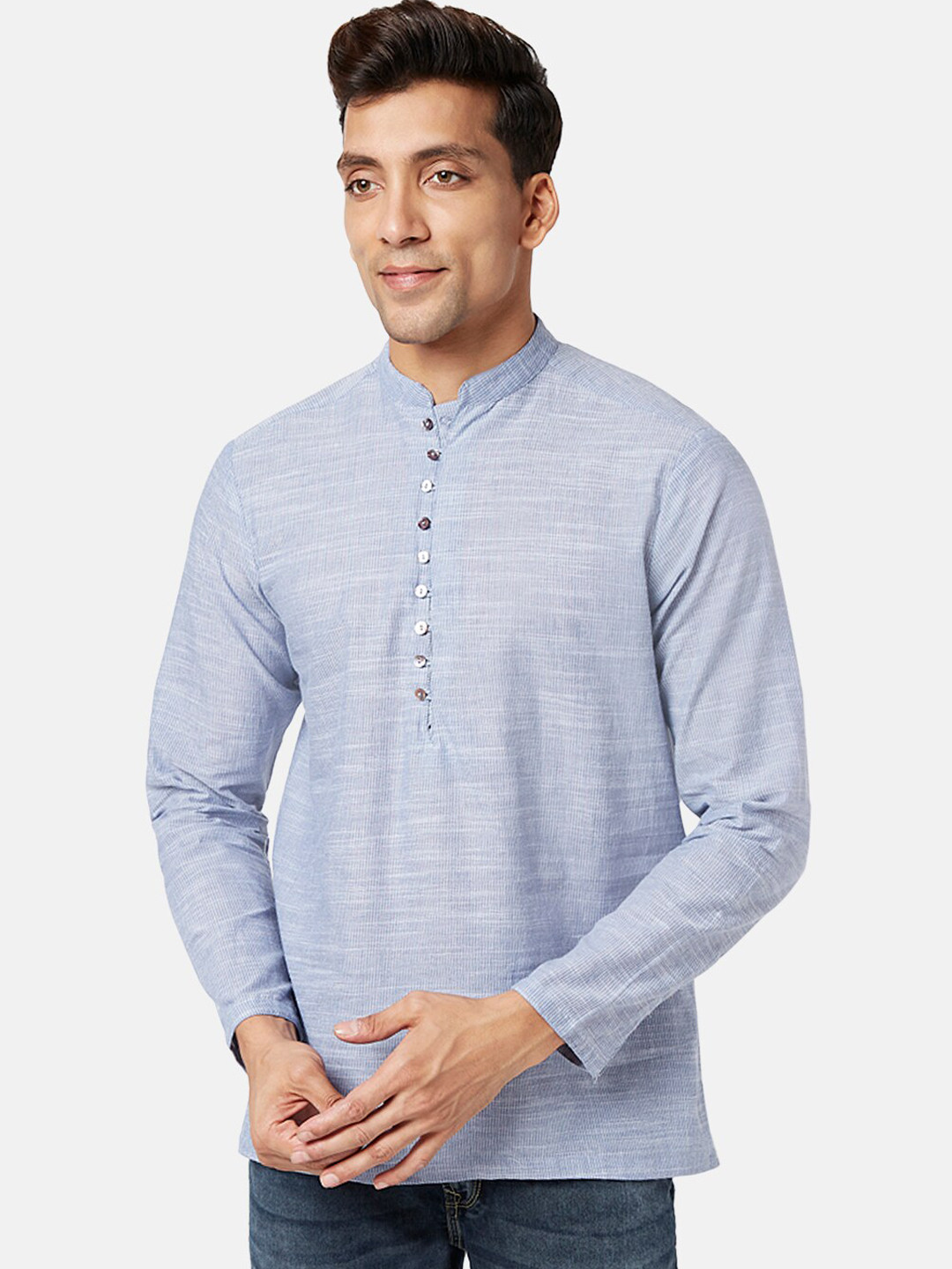 indus route by Pantaloons Woven Design Mandarin Collar Pure Cotton Kurta