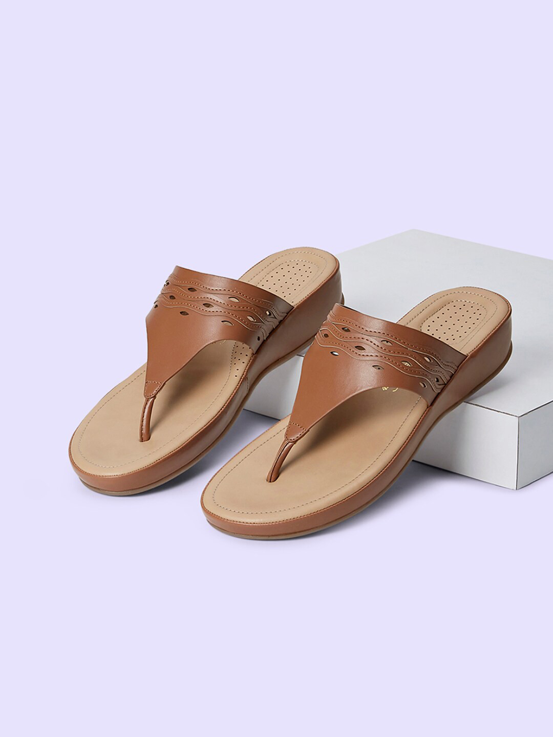 Forever Glam by Pantaloons Perforated Laser Cuts T-Strap Flats