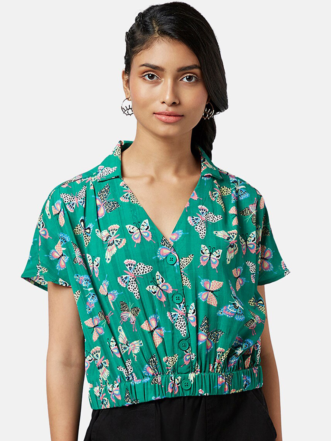 People Printed Styled Back Top