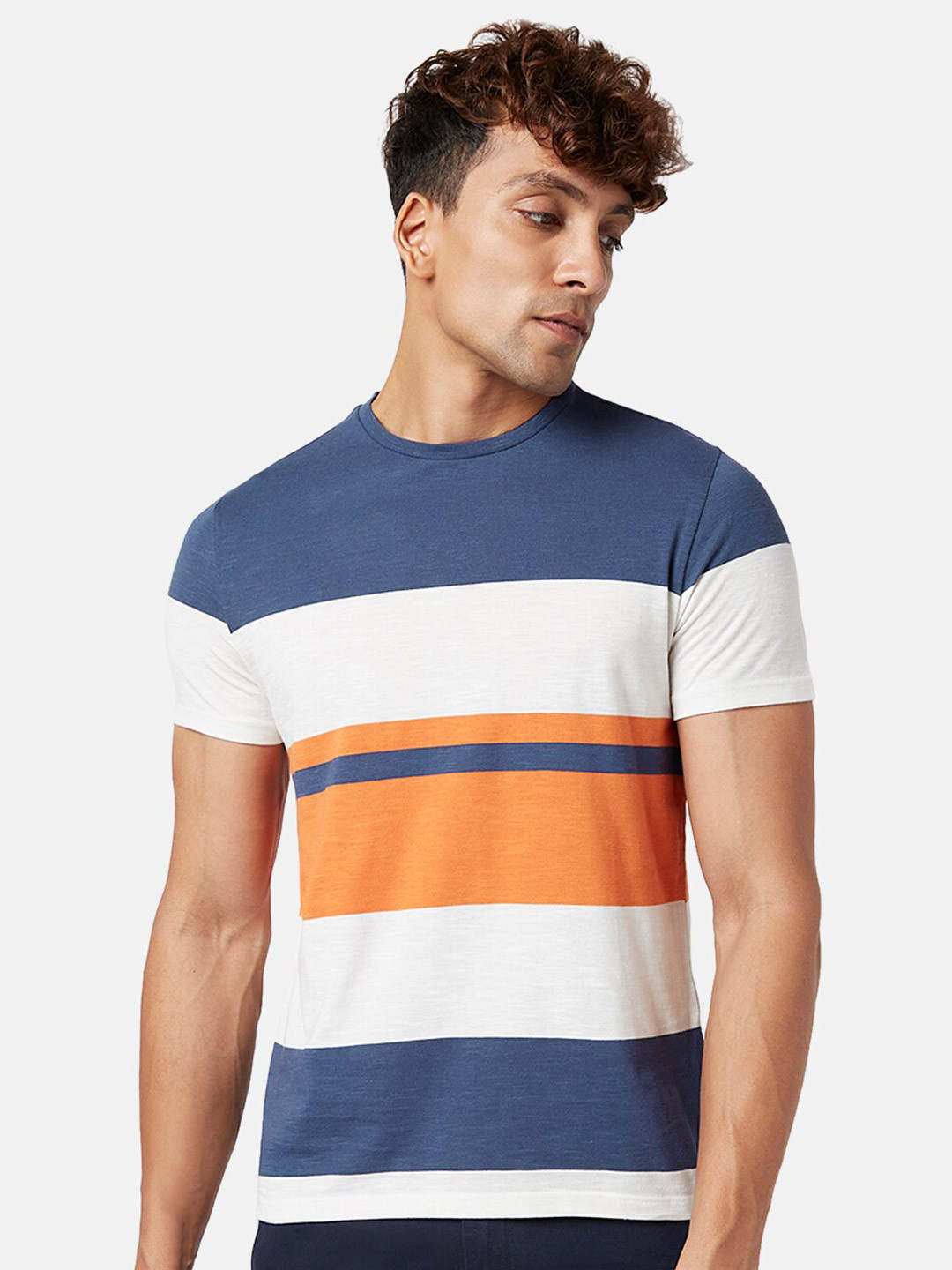 Urban Ranger by pantaloons Striped Round Neck Cotton Slim Fit T-shirt