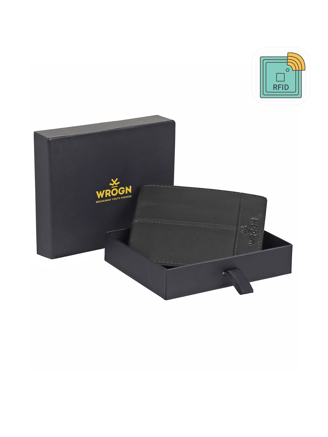 WROGN Men Black Leather Two Fold Wallet