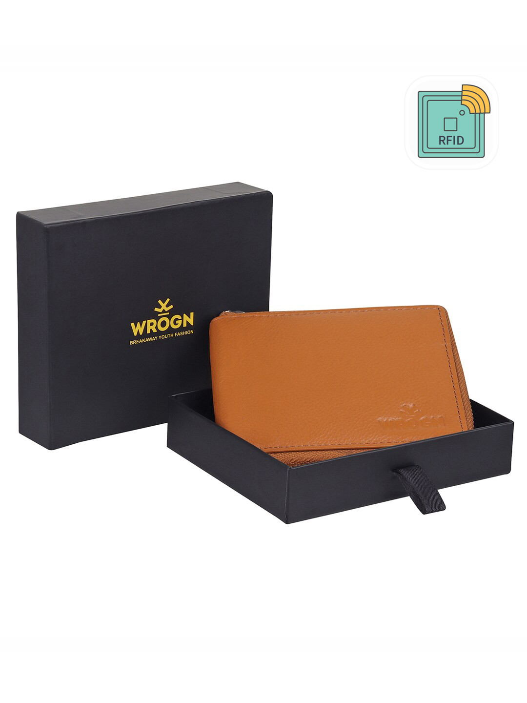 WROGN Men Leather RFID Zip Around Wallet