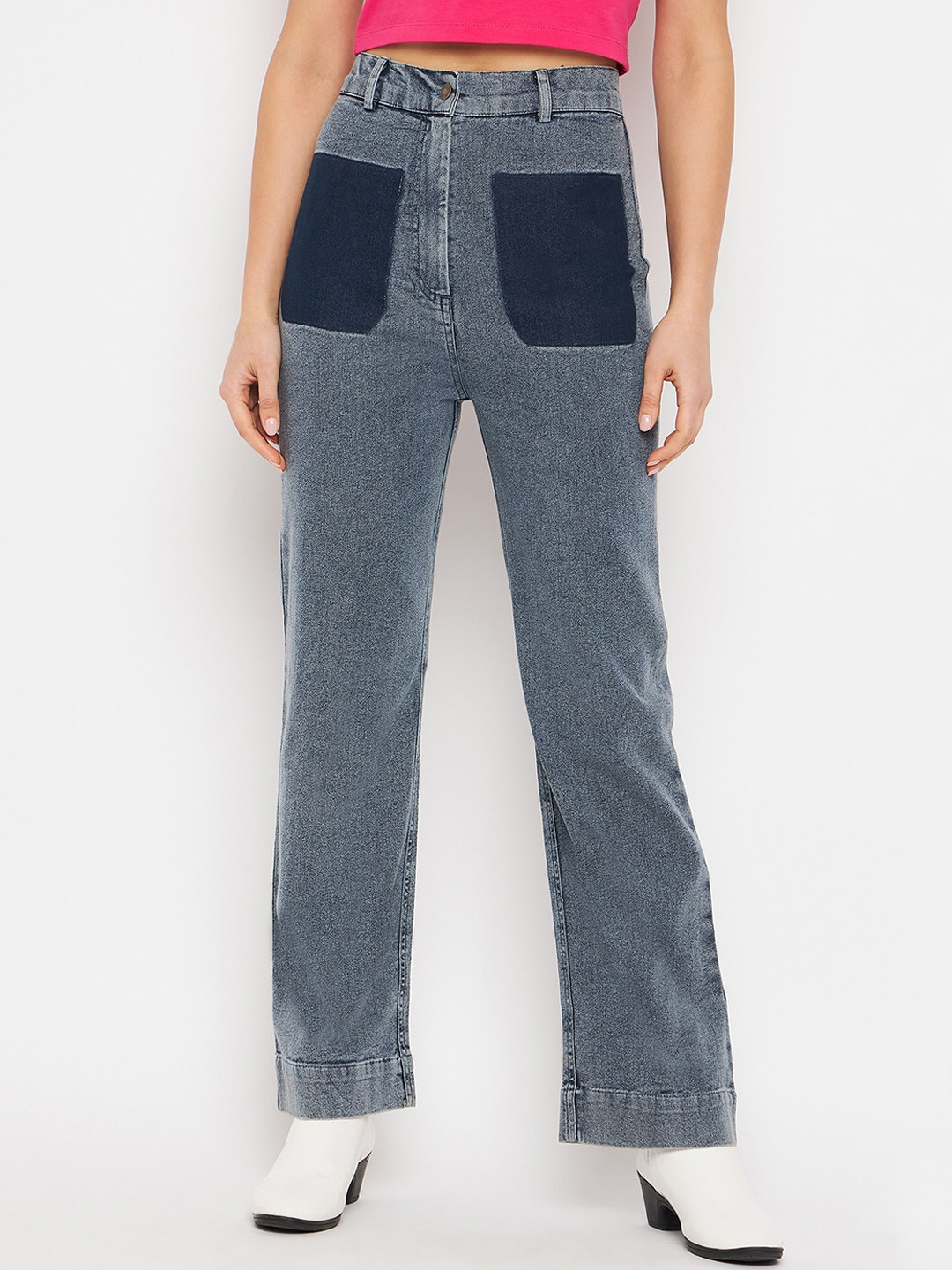 Orchid Blues Women High-Rise Non Stretchable Cropped Cotton Flared Jeans