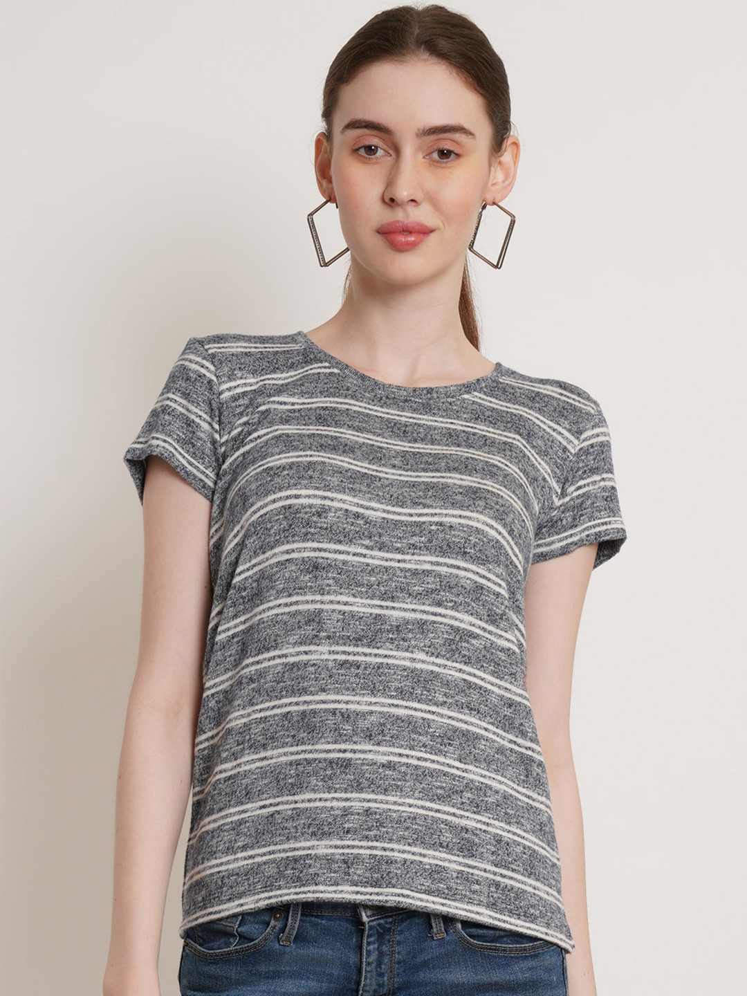 Hive91 Round Neck Striped T-shirts