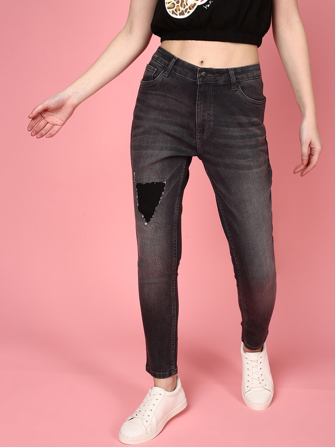 JUNEBERRY Women Original Slim Fit Highly Distressed Heavy Fade Stretchable Cotton Jeans