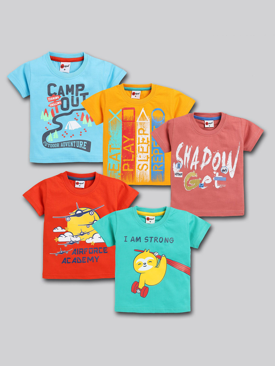 Mars Infiniti Kids Pack Of 5 Typography Printed Cotton T-shirt