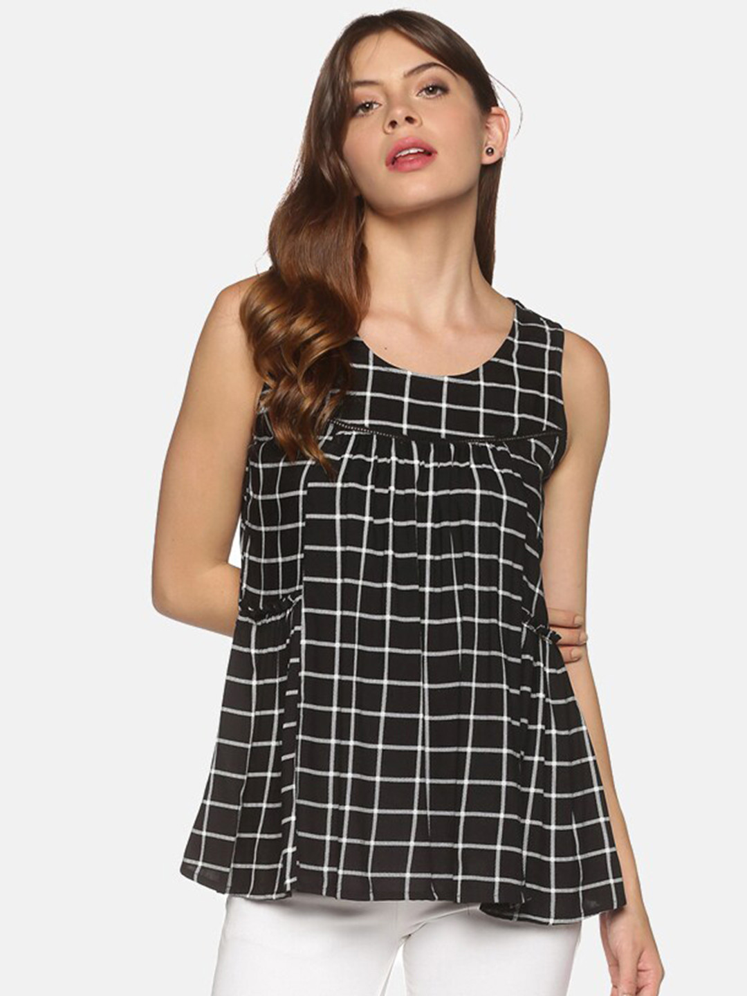 Saffron Threads Checked Empire Top