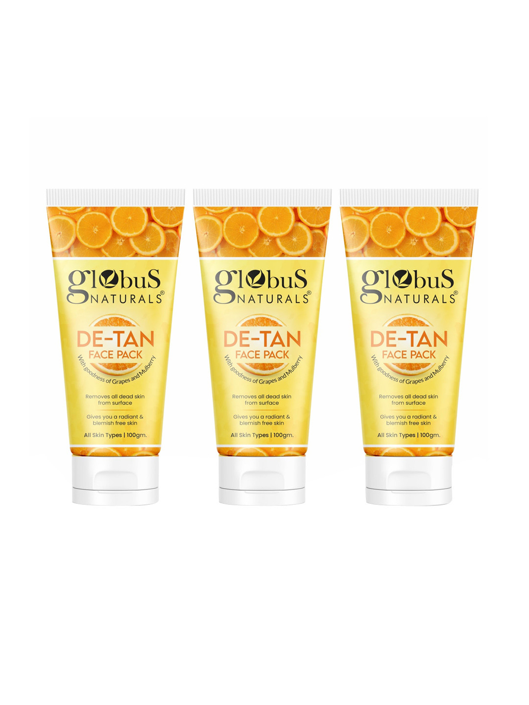 Globus naturals Set of 3 De Tan Face Pack with Grapes & Mulberry - 100 g Each