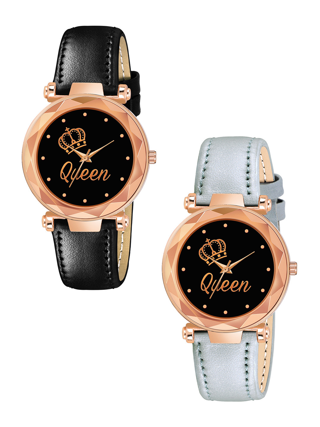 CERO Pack Of 2 Printed Dial & Leather Straps Analogue Watch Com2-214-TAJ-Black-Grey