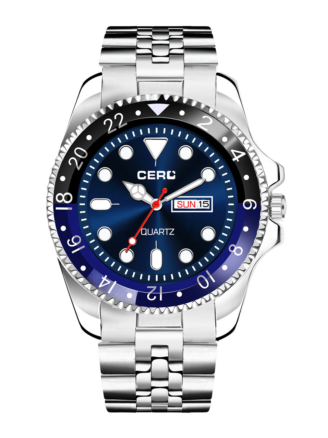 CERO Printed Brass Dial & Stainless Steel Straps Analogue Watch AB205-Silver-Blue