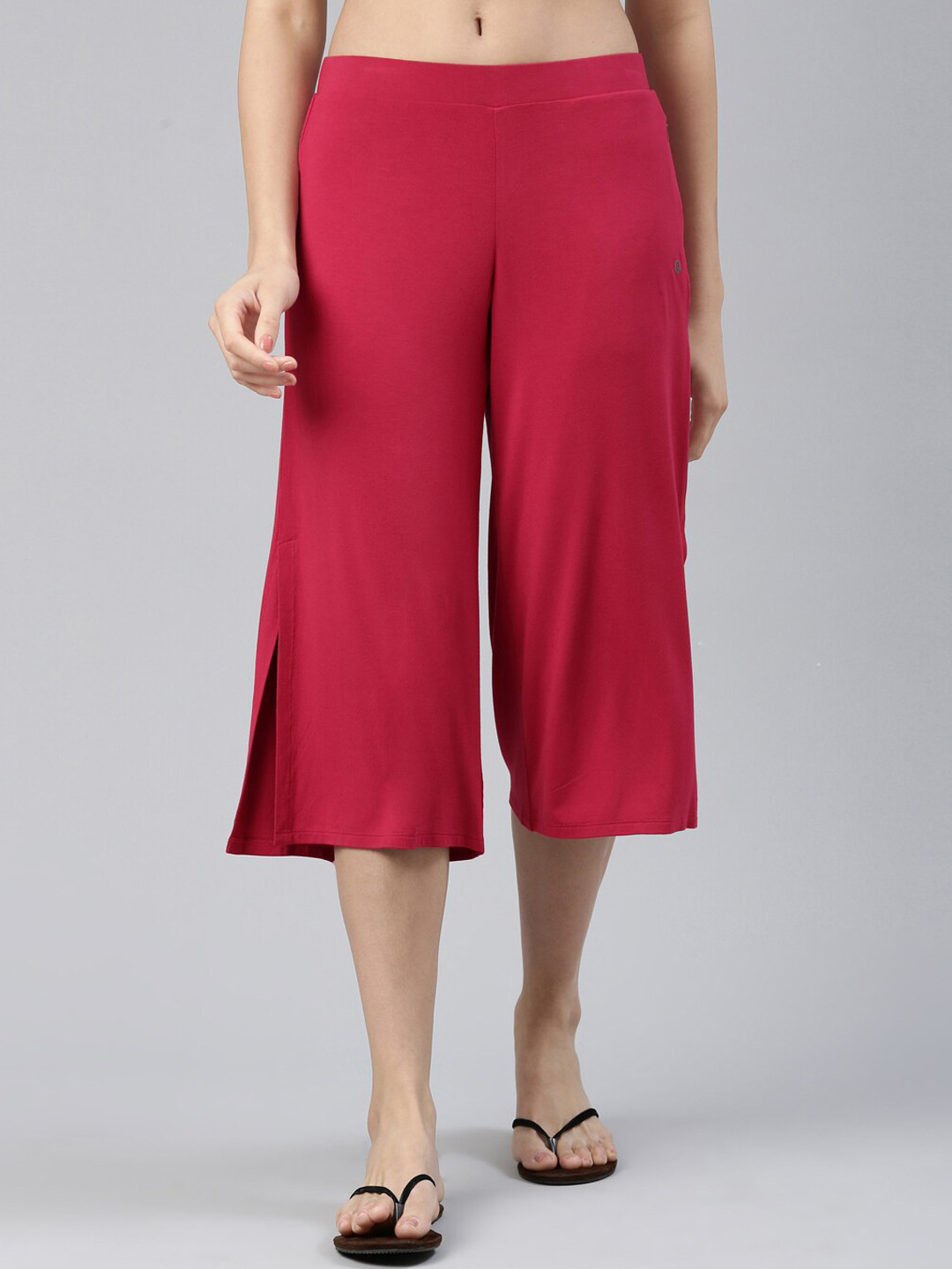 Enamor Women Mid-Rise Relaxed-Fit Straight Side Slits Lounge Pants