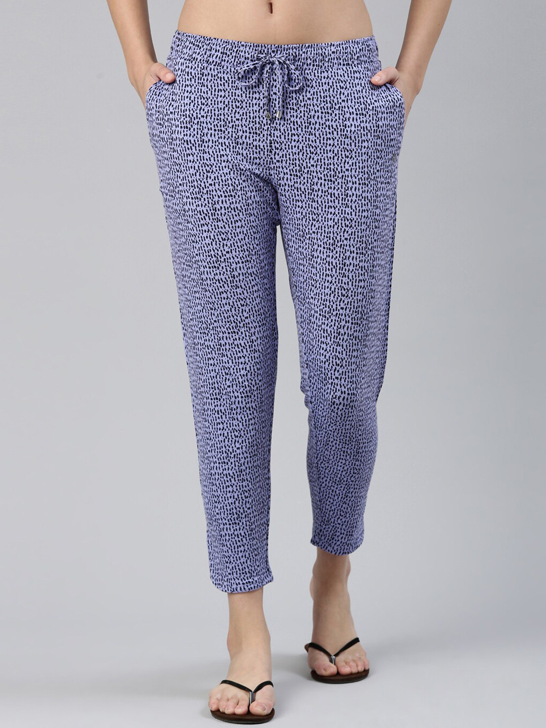 Enamor Women Plus Size Mid-Rise Tapered Printed Relaxed-Fit Straight Lounge Pants
