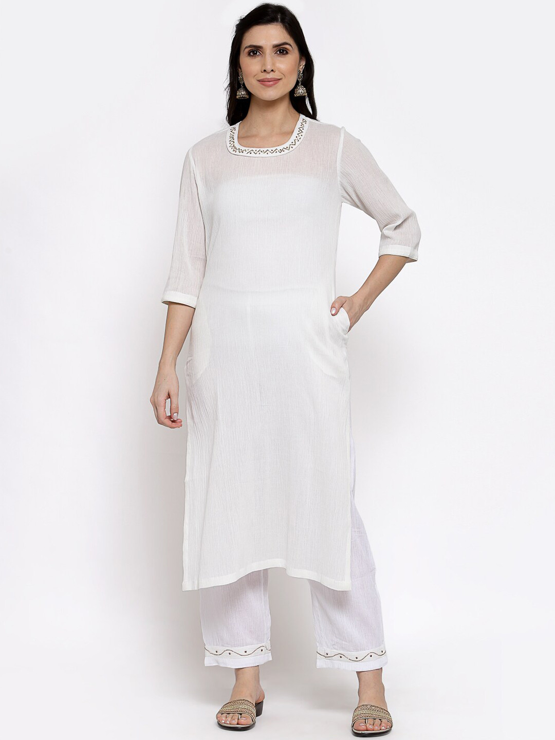 DART STUDIO Beads and Stones Pure Cotton Kurta with Palazzos