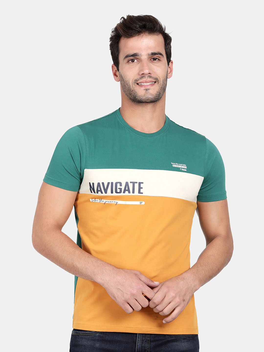 t-base Plus Size Colourblocked Cotton T-shirt