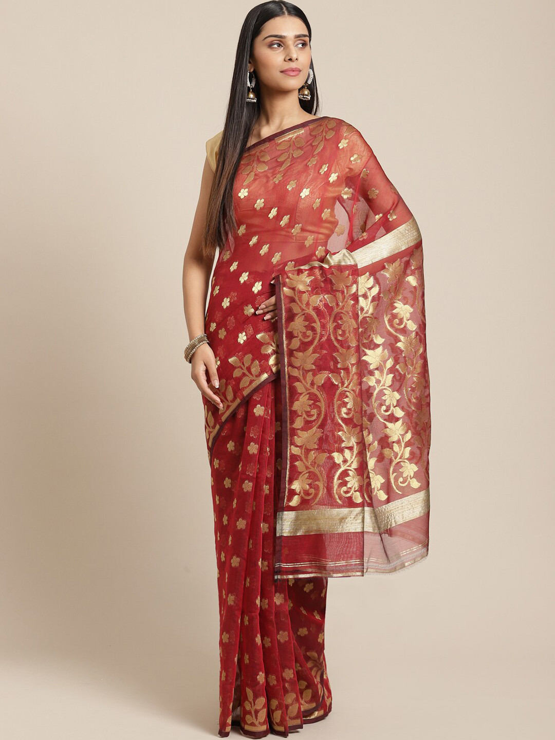 Laa Calcutta Floal Motif Woven Design Zari Jamdani Saree