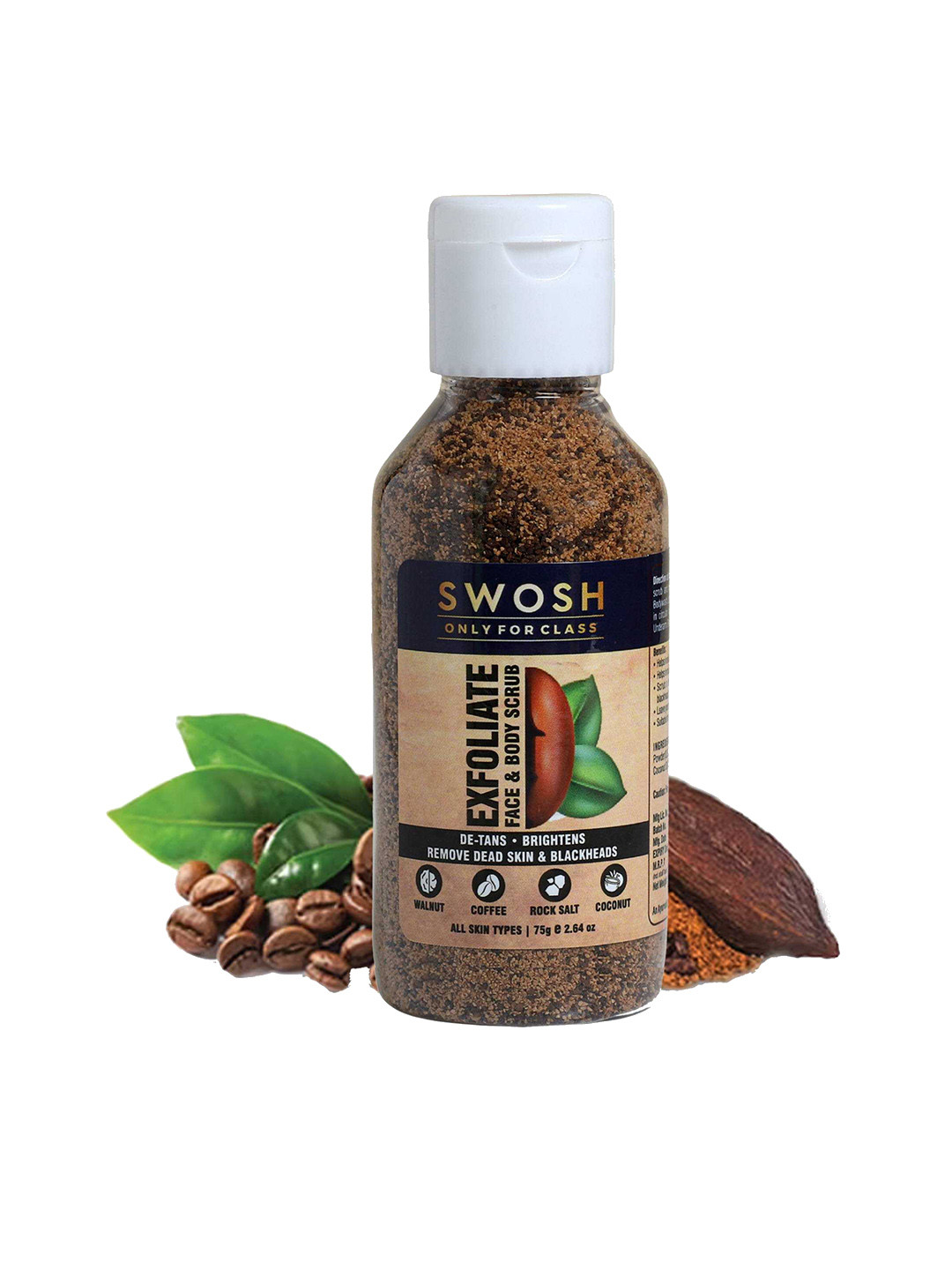 SWOSH Natural & Organic Exfoliating Coffee Scrub For Body and Face Tan Removal - 75 gm
