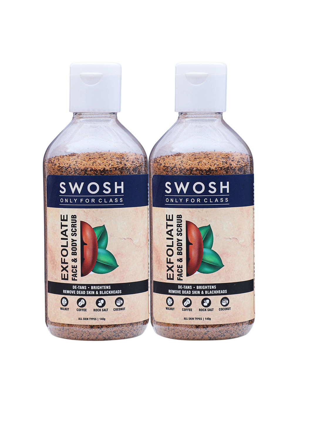 SWOSH Set of 2 Exfoliating Face & Body Scrub to Remove Dead Skin - 140 g Each