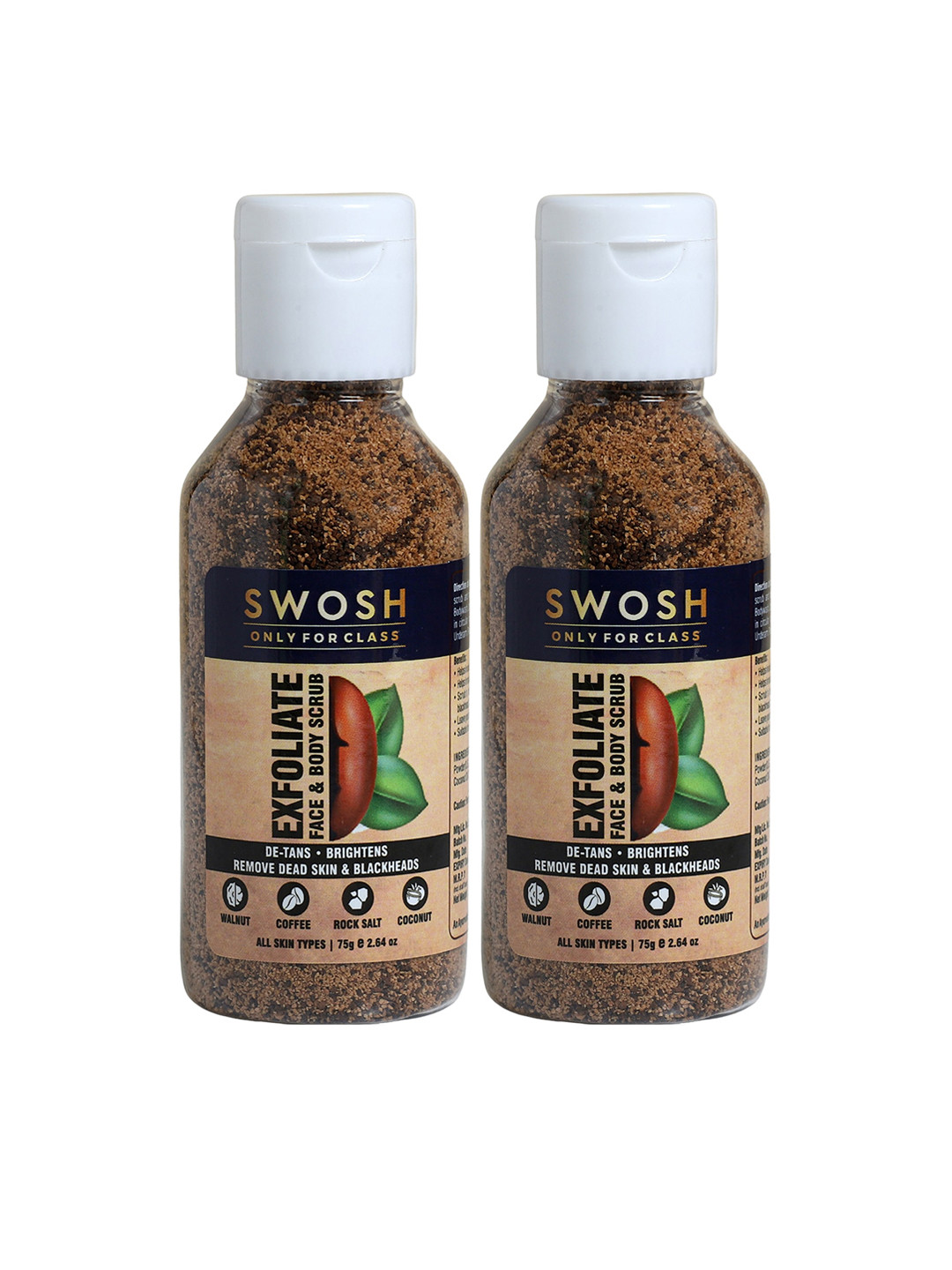 SWOSH Set of 2 Exfoliating Face & Body Scrub to Remove Dead Skin - 75 g Each