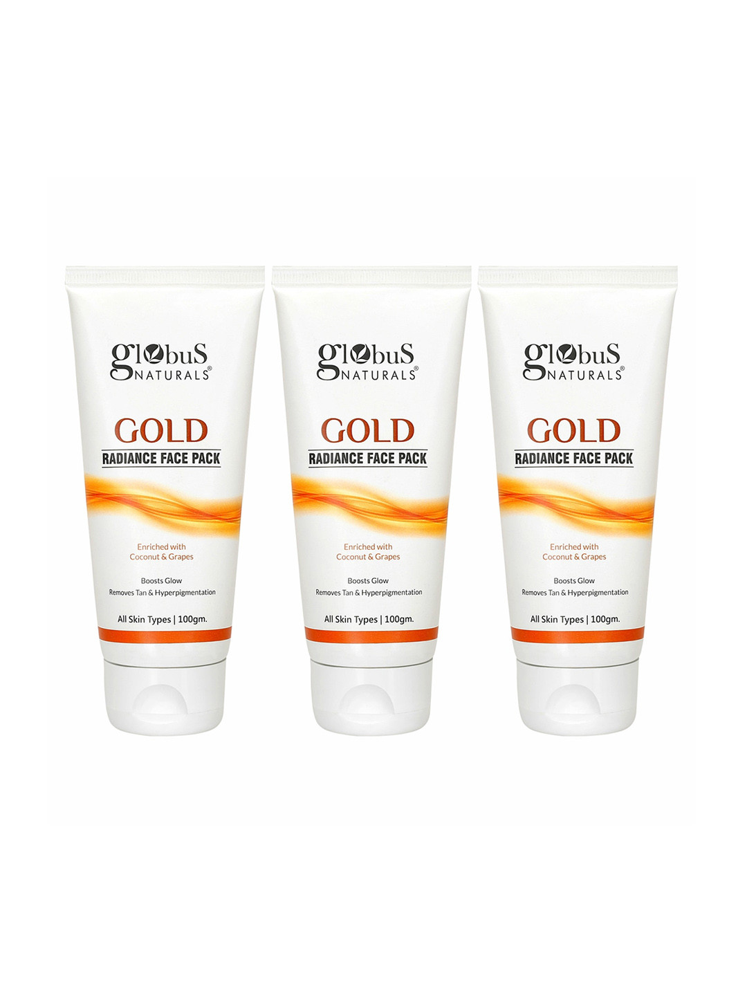 Globus naturals Set of 3 Gold Radiance Face Pack with Coconut & Grapes - 100 g Each