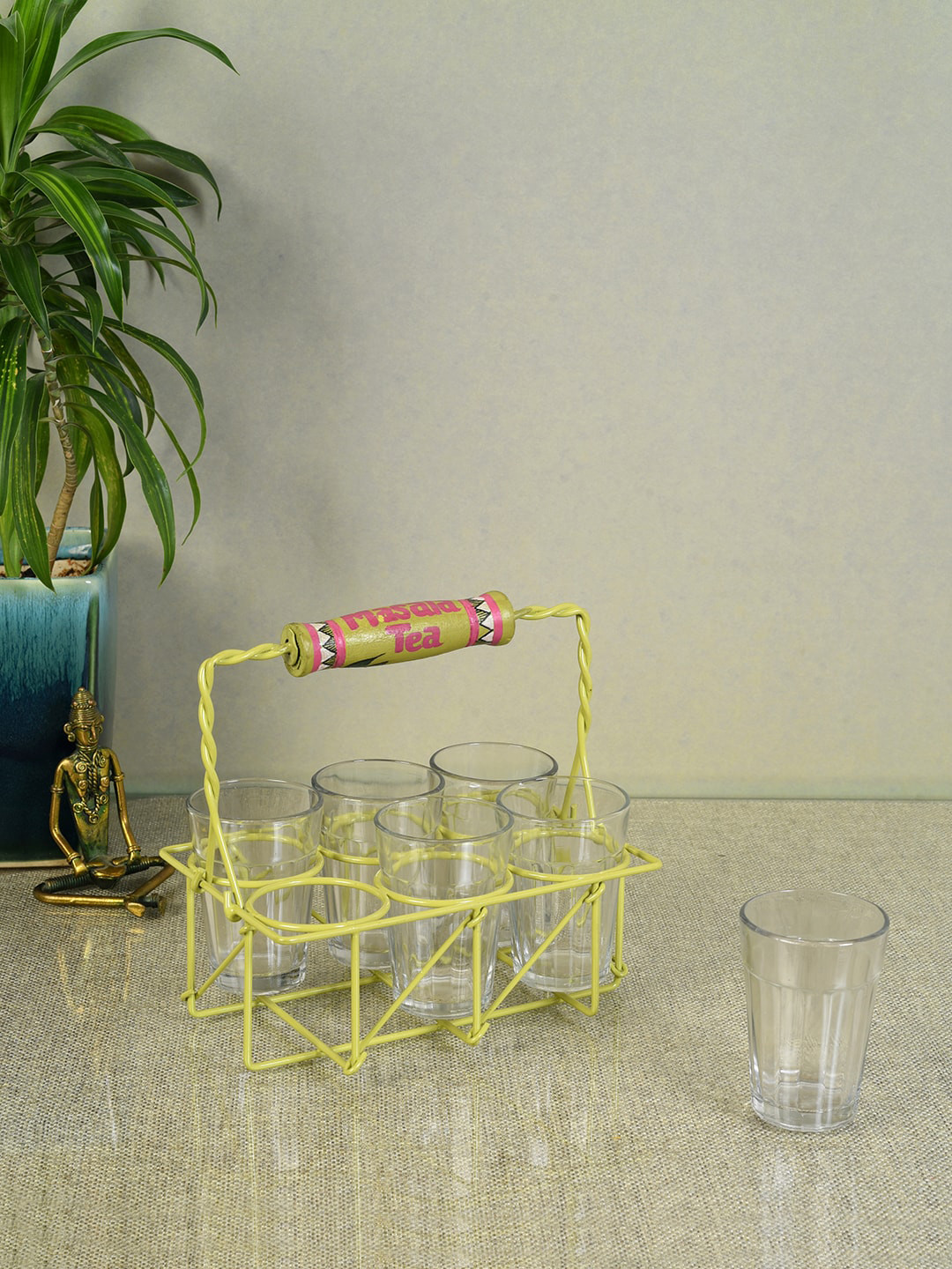 AAKRITI ART CREATIONS Transparent & Yellow 7 Pieces Cutting Masala Chai Set