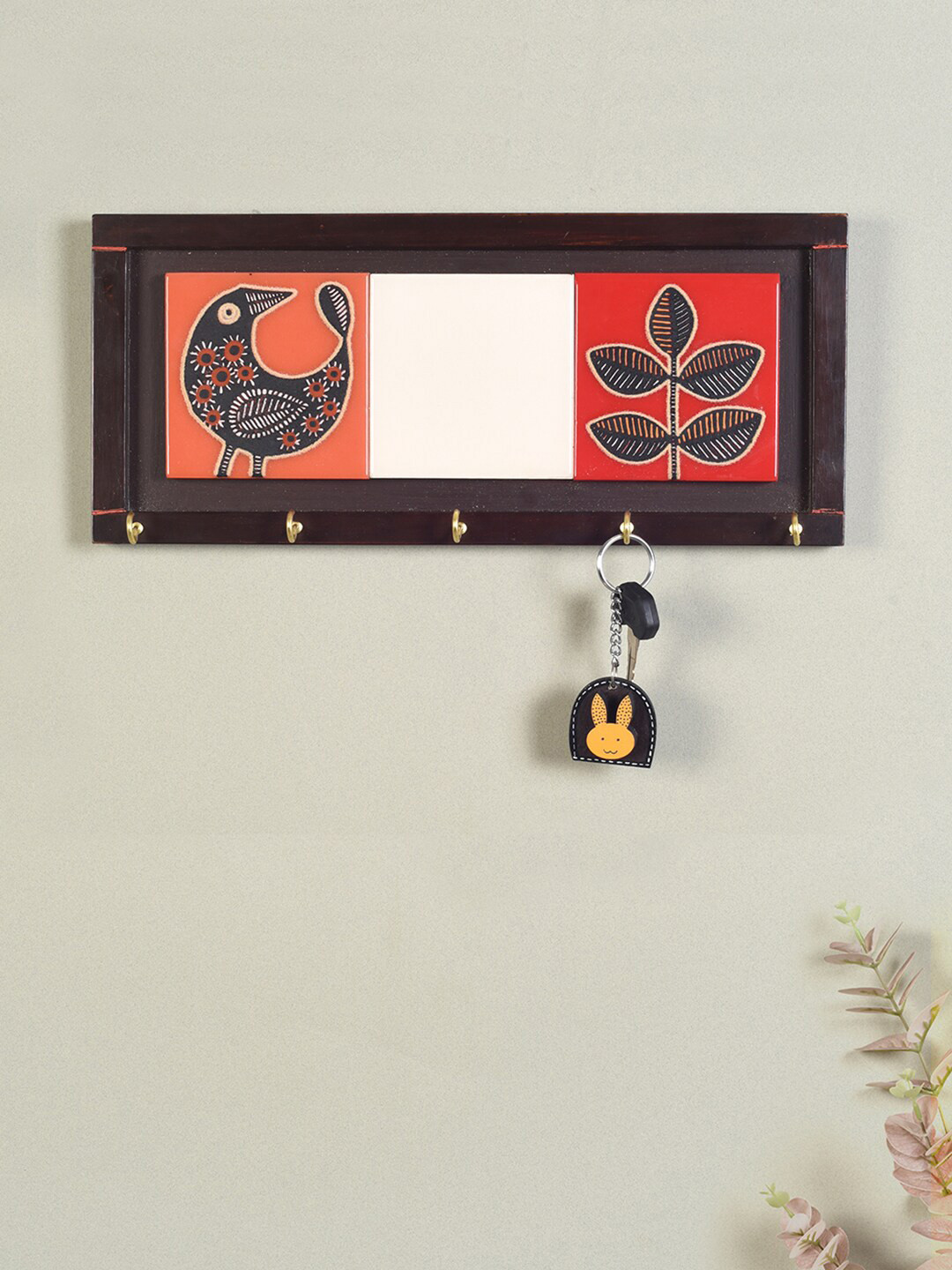 AAKRITI ART CREATIONS Brown Pichhwai Painted Tiles Key Holder Panel