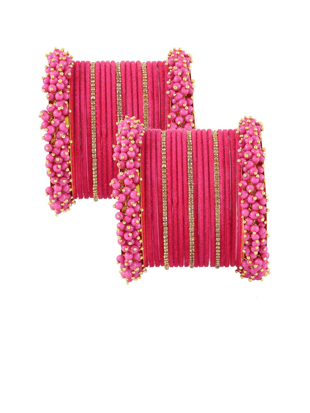NMII Set Of 42 Metal Zircon Gemstone And Velvet worked Glossy Bangles