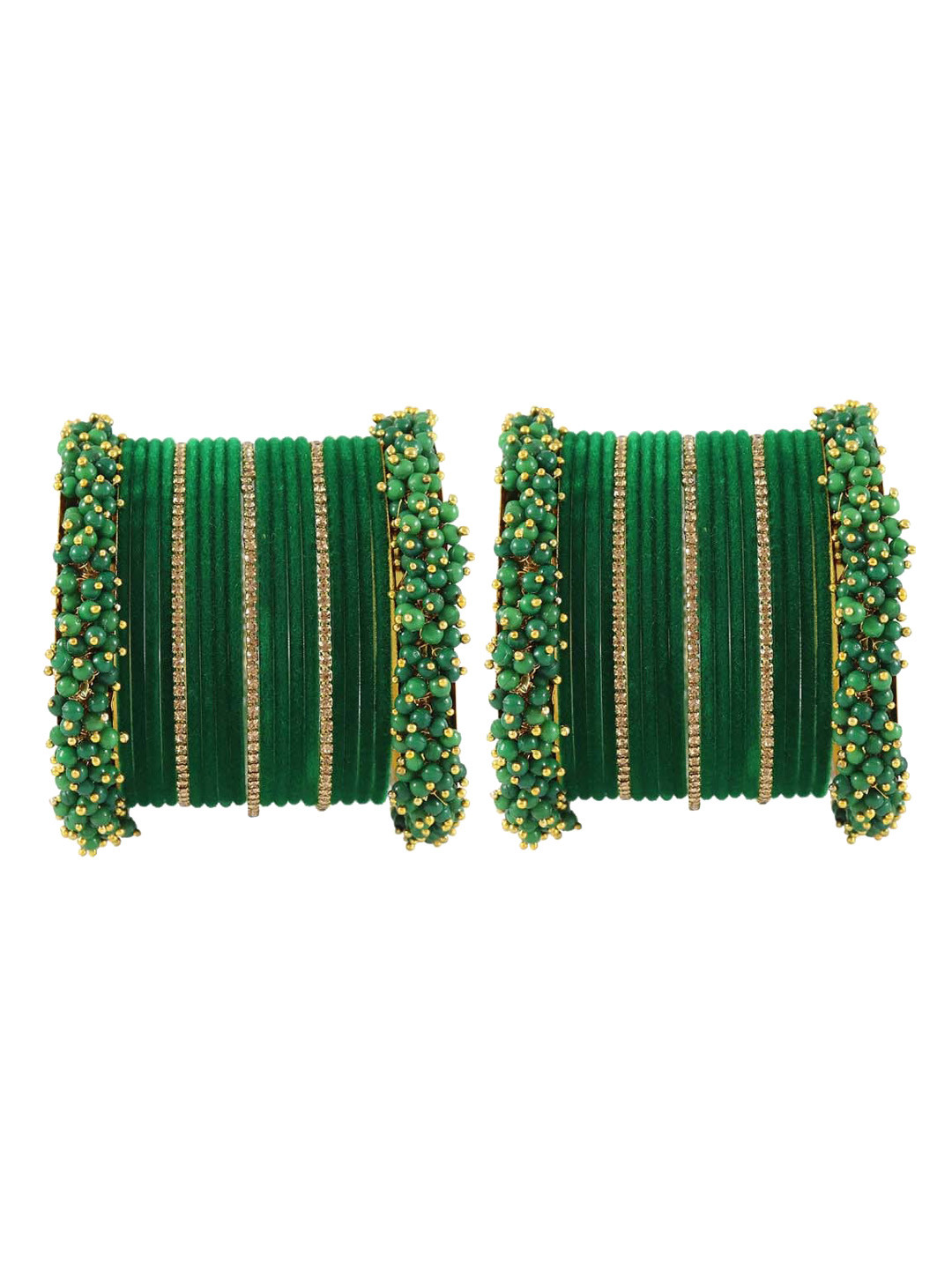 NMII Pack Of 42 Gold Plated Crystal Studded Velvet Bangles