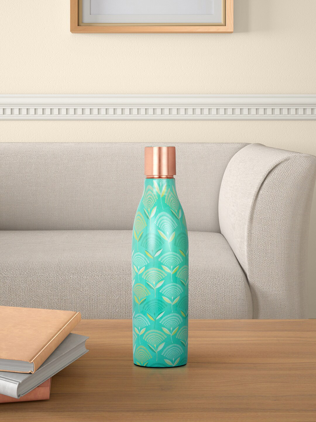 Living scapes by Pantaloons Green Floral Copper Single Wall Vacuum Water Bottle - 750ml