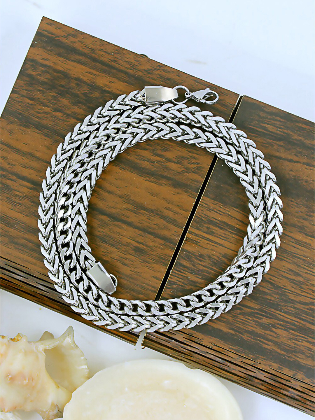 NAKABH Men Silver-Plated Stainless Steel Chain Necklace