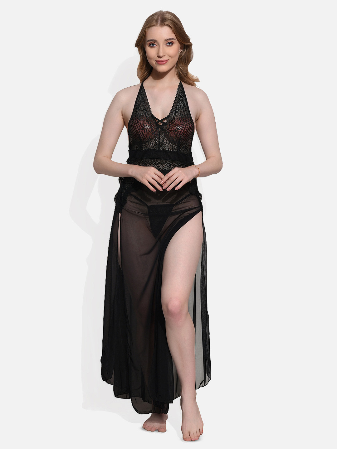FIMS Self Design Shoulder Straps Lace Baby Doll