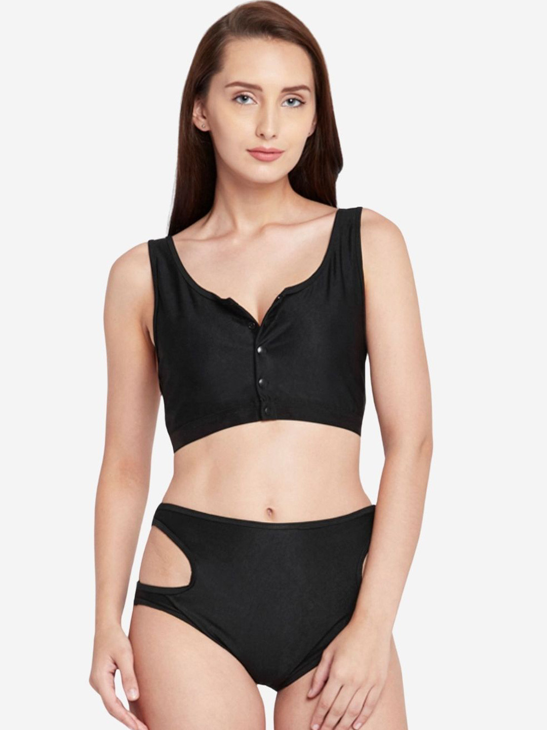 Berrys Intimatess Blouse Styled Swim Top with Side Cut Out High Waist Bottom Swim Set