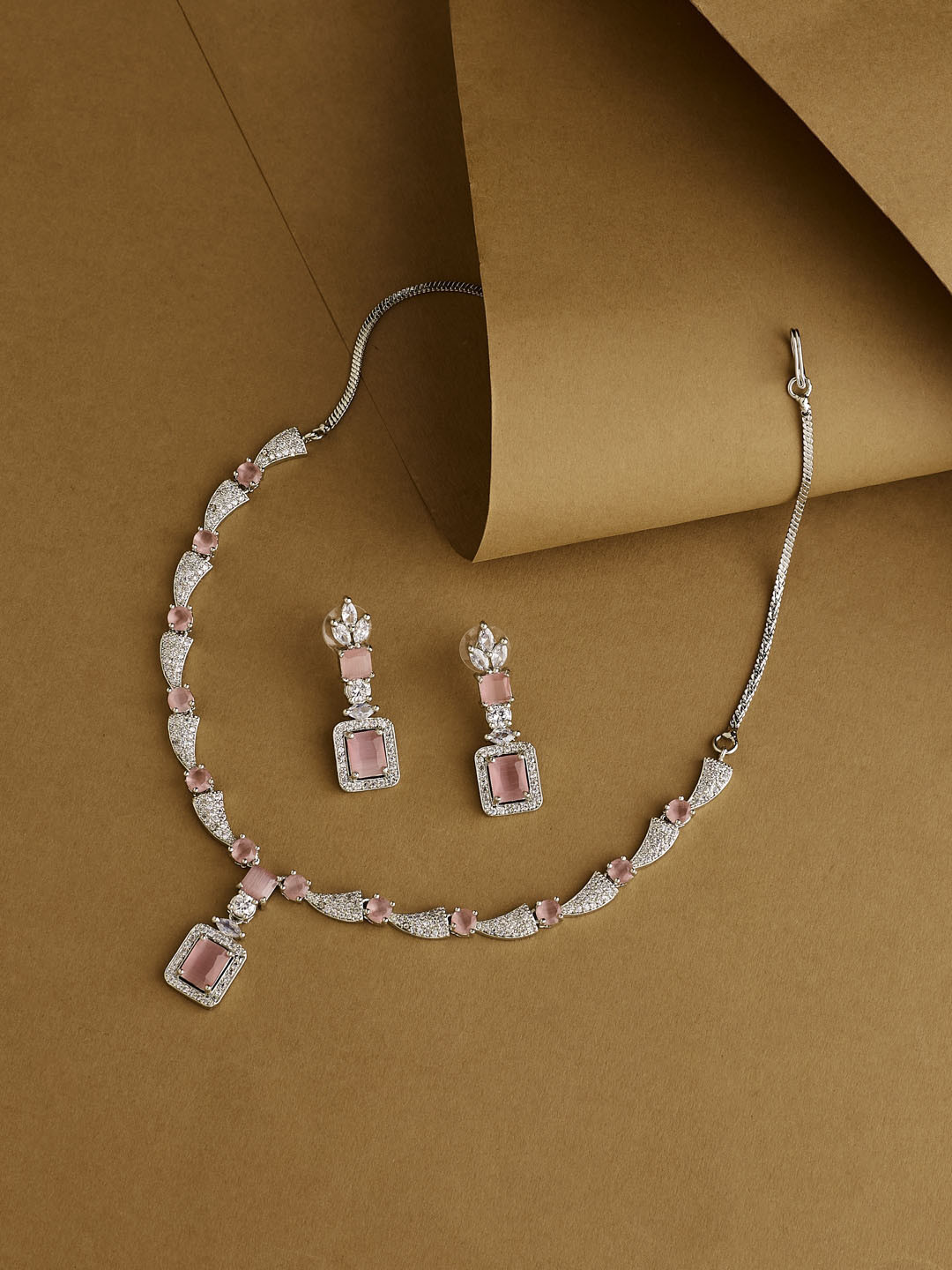 ATIBELLE Sliver-Plated & AD Studded Jewellery Set