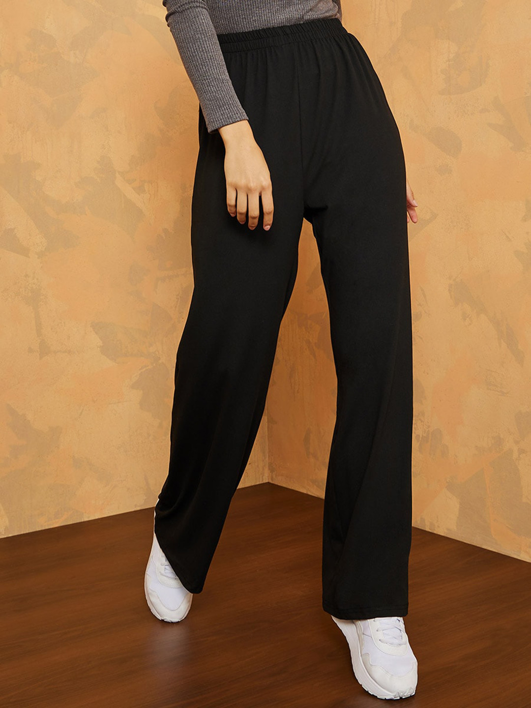 Styli Women 2 Way Stretch Elasticated Waistband Wide Leg Trousers