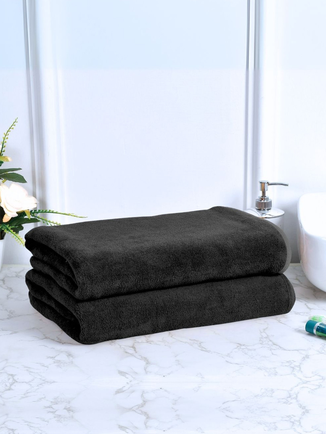 Black gold Premium Black 2 Pieces 400 GSM Microfibre Quick Dry Bath Towels