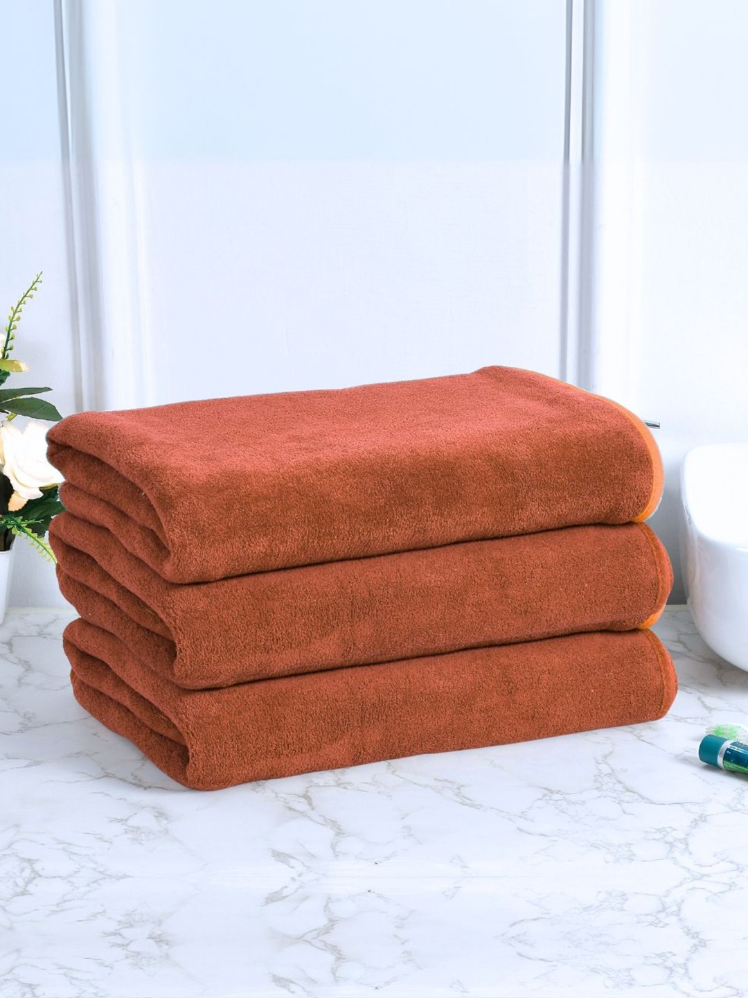 Black gold 3-Pcs Orange-Coloured GSM 400 Premium Microfiber Lightweight Bath Towels