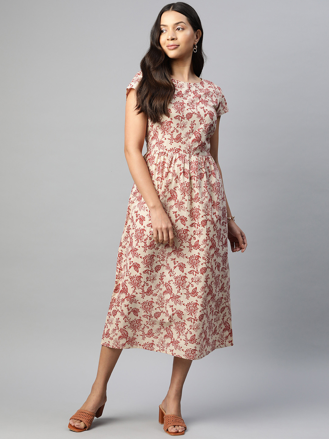 Popnetic Floral Printed Cotton A-Line Dress