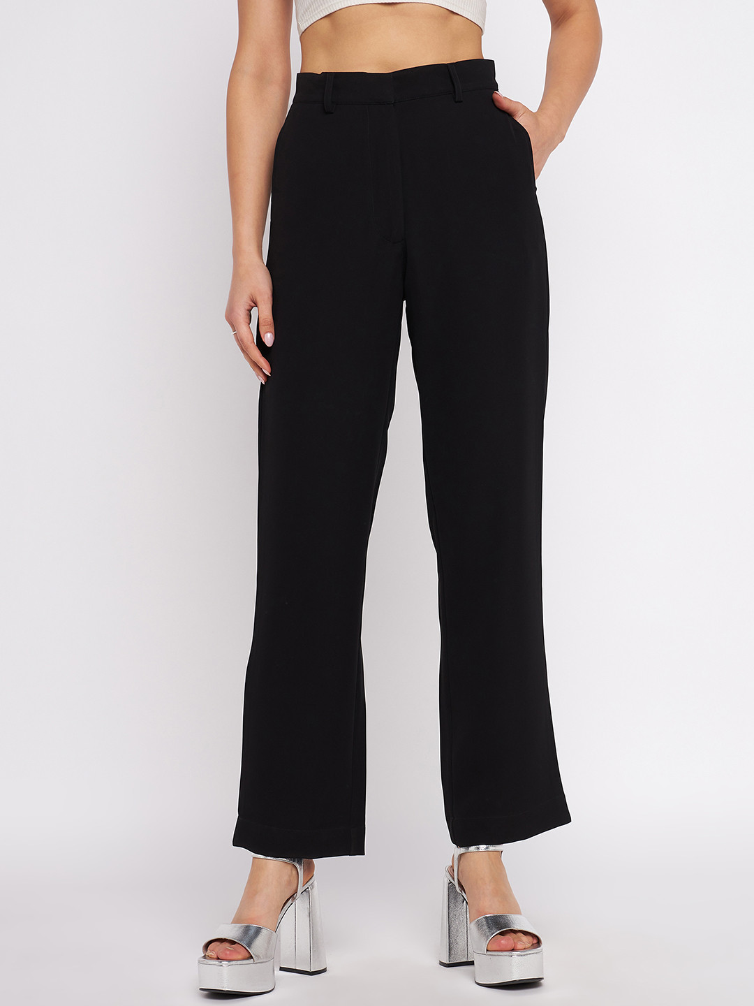 Antheaan Elit Women Classic Straight Fit High-Rise Formal Trousers