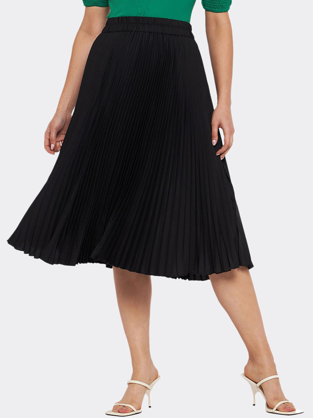 Antheaa Elit Pleated A-Line Flared Midi Slip-On Formal Skirt