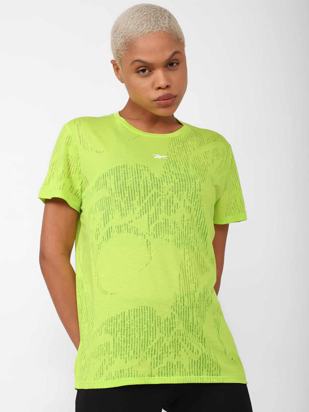 Reebok Women Burnout Brand Logo-Printed T-shirt