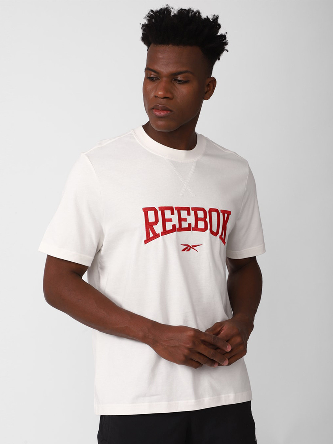 Reebok Men Cl Var Brand Logo-Printed Pure-Cotton T-shirt