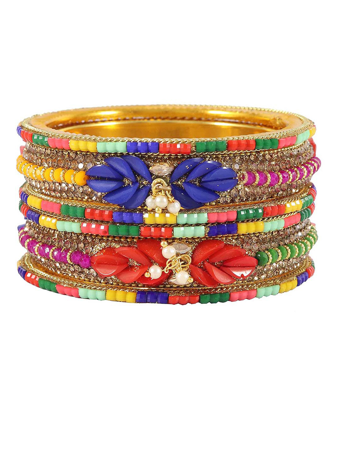 NMII Pack Of 2 Artificial-Beaded Glossy Kada Set Bangle