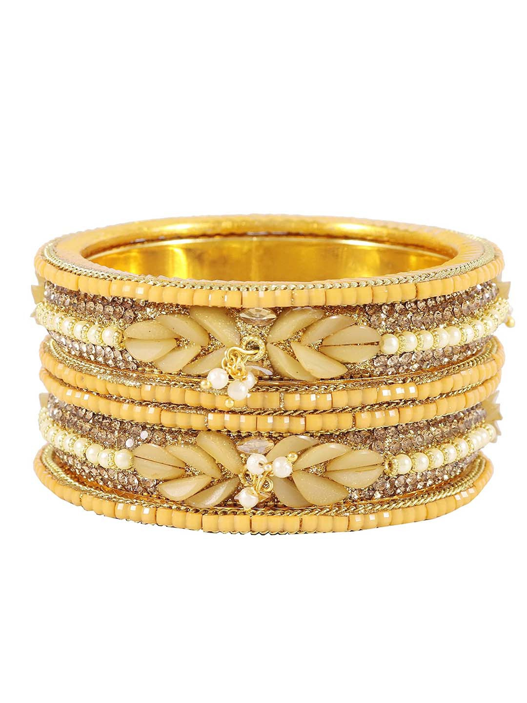 NMII Set Of 2 Metal With Zircon and Glitter Pattern Glossy Kada Bangles