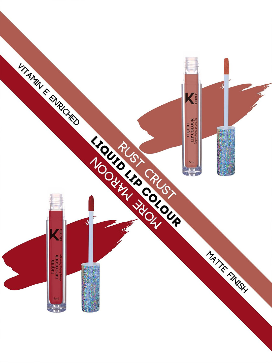 KINDED Set Of 2 Vitamin E Enriched Long Lasting Matte Liquid Lip Colour Lipstick 6 ml-Rust Crust 05 & More Maroon 09