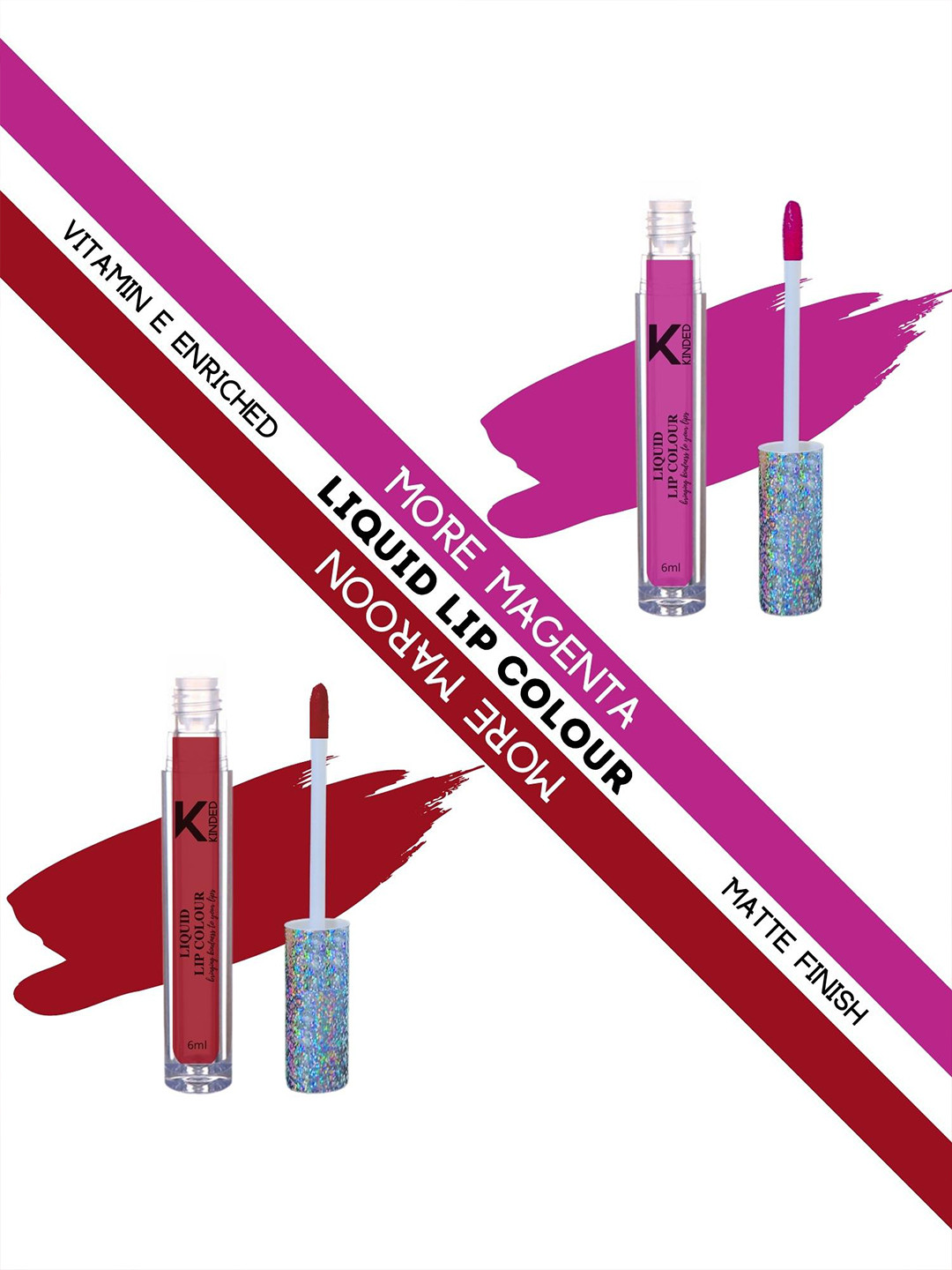 KINDED Set Of 2 Vitamin E Enriched Long Lasting Matte Liquid Lip Colour Lipstick 6 ml - More Magenta 02 & More Maroon 09