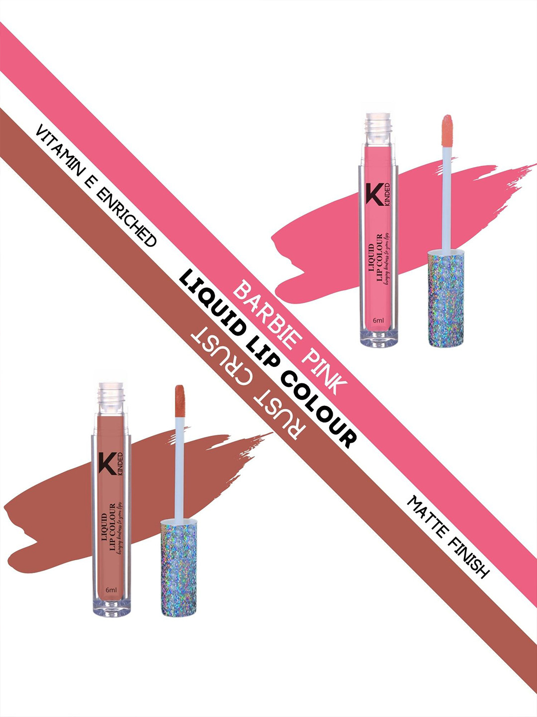 KINDED Set of 2 Vitamin E Matte Liquid Lip Colour 6 ml Each - Barbie Pink & Rust Crust