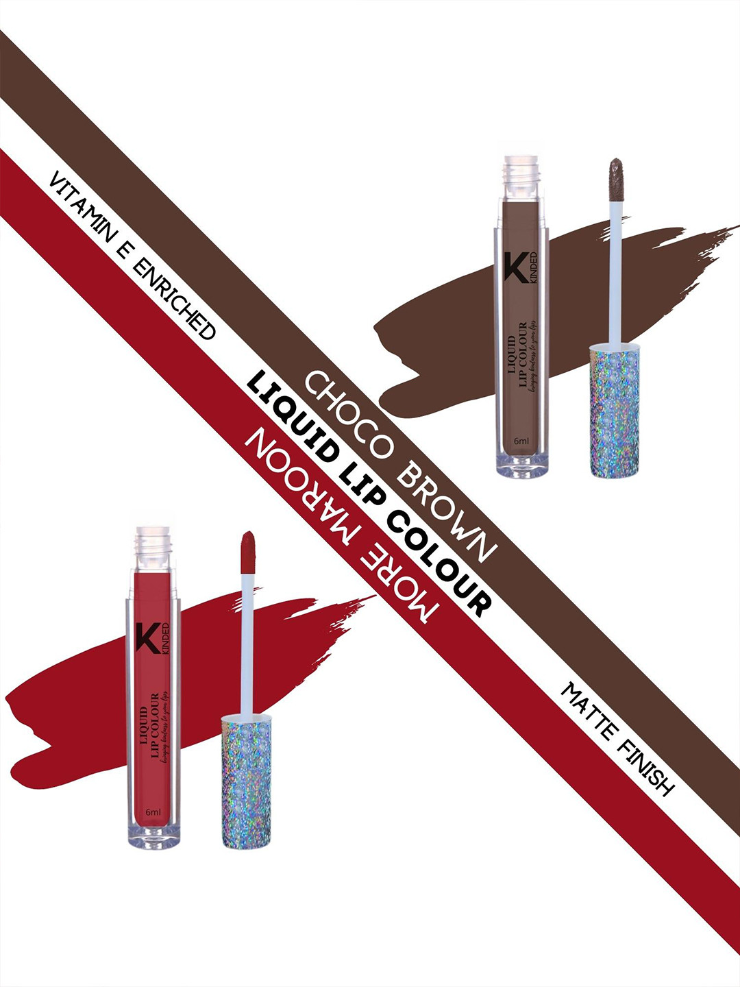 KINDED Set of 2 Vitamin E Matte Liquid Lip Colour 6 ml Each - Choco Brown & More Maroon