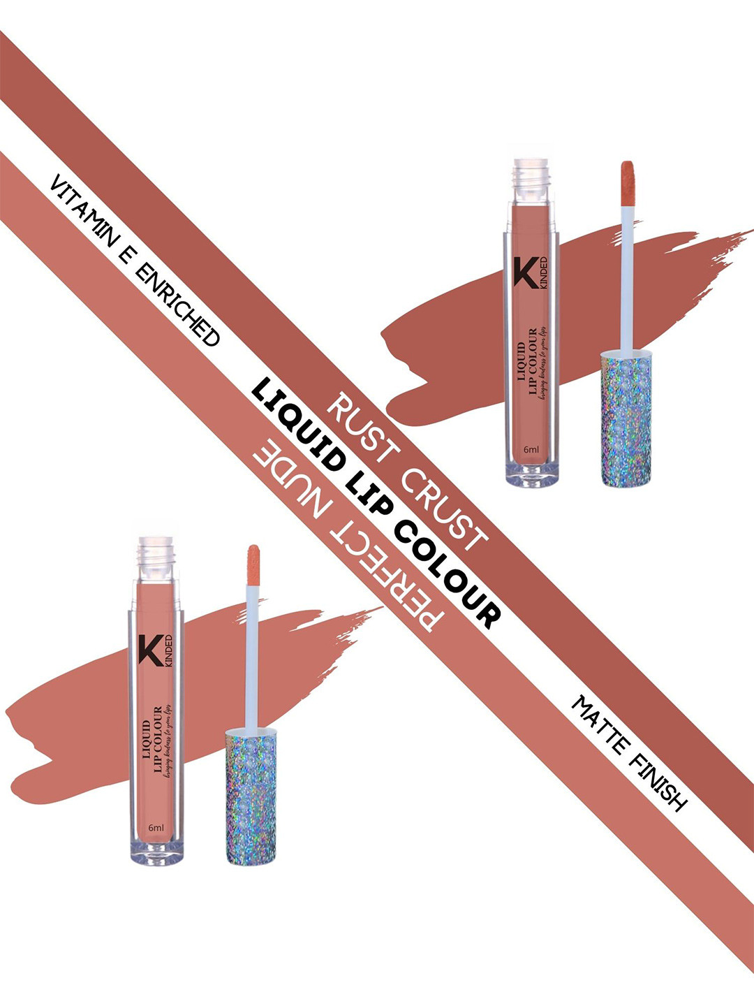 KINDED Set of 2 Vitamin E Matte Liquid Lip Colour 6 ml Each - Rust Crust & Perfect Nude